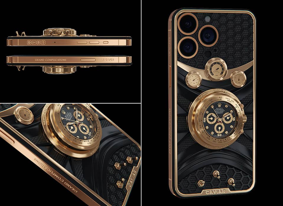 caviar iphone 14 pro daytona rolex - آیفون ۱۴ پرو طلایی مجهز به ساعت رولکس ؛ ۱۳۵ هزار دلار برای یک گوشی لاکچری؟