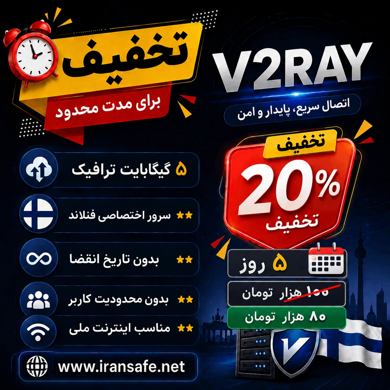 تخفیف 20 درصدی سرویس V2Ray پنج گیگ ایرانسیف