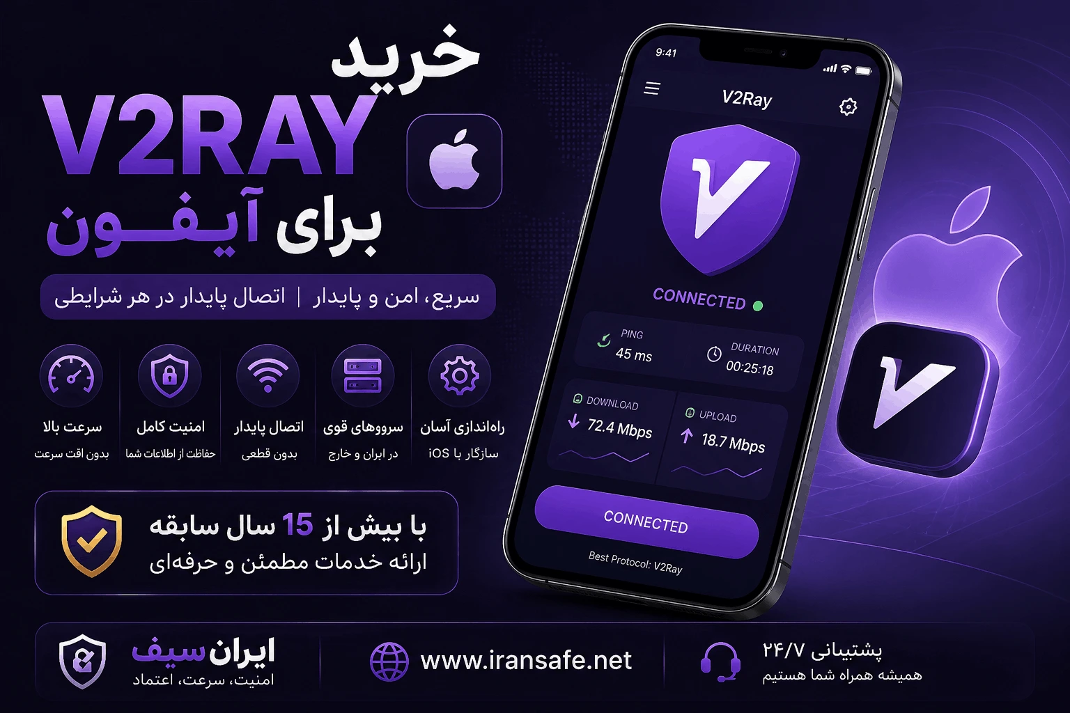 خرید V2Ray برای آیفون از ایرانسیف با سرعت بالا، اتصال پایدار و امنیت کامل